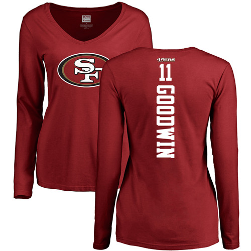 San Francisco 49ers Red Women Marquise Goodwin Backer #11 Long Sleeve NFL T Shirt